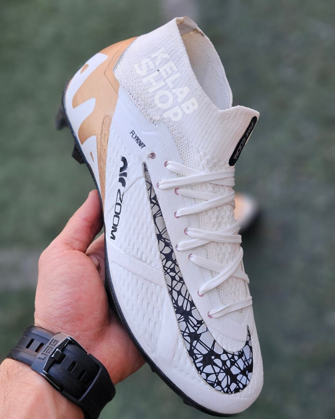 کفش فوتبال نایک ایرزوم سفید طلایی ساقدار Nike Airzoom