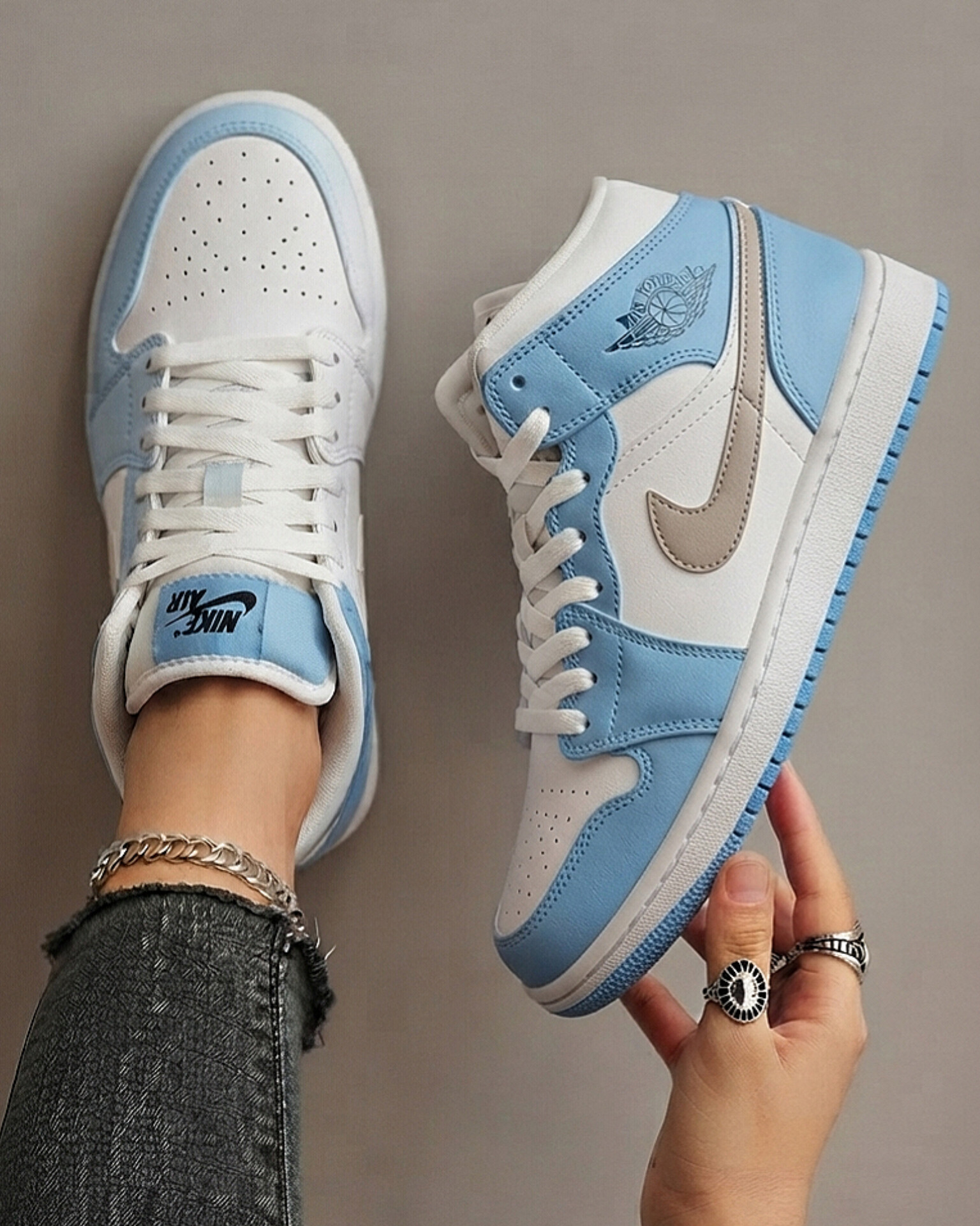 کتانی نایک جردن وان ساقدار سفید آبی Nike jordan 1
